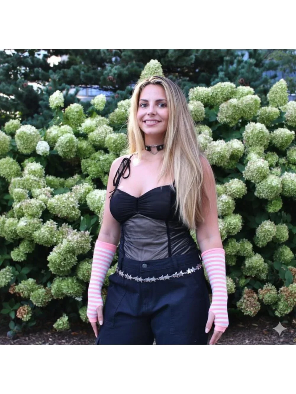 Women's Pink and white Striped Arm Warmers  Y2K Gothic Cosplay Fingerless Glove